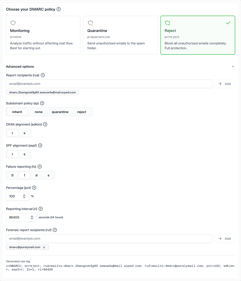 Delegated DMARC management dashboard